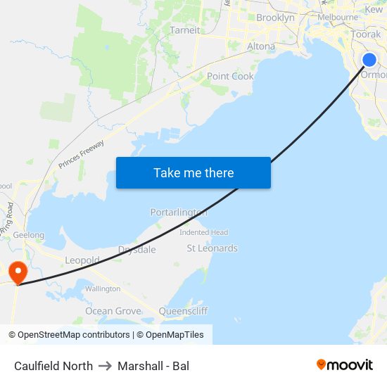 Caulfield North to Marshall - Bal map