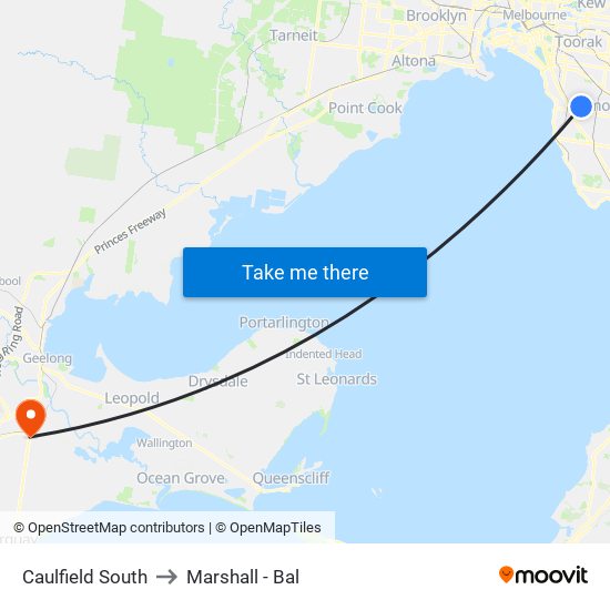 Caulfield South to Marshall - Bal map