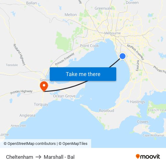 Cheltenham to Marshall - Bal map