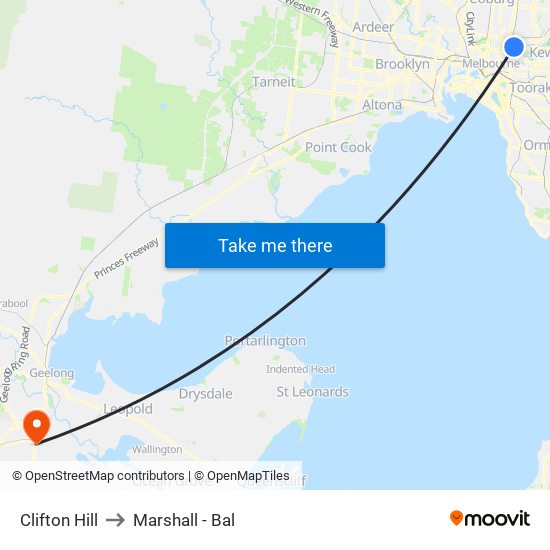 Clifton Hill to Marshall - Bal map