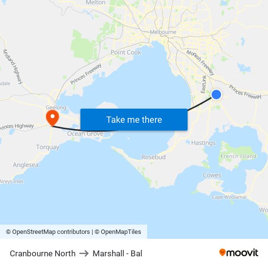 Cranbourne North to Marshall - Bal map