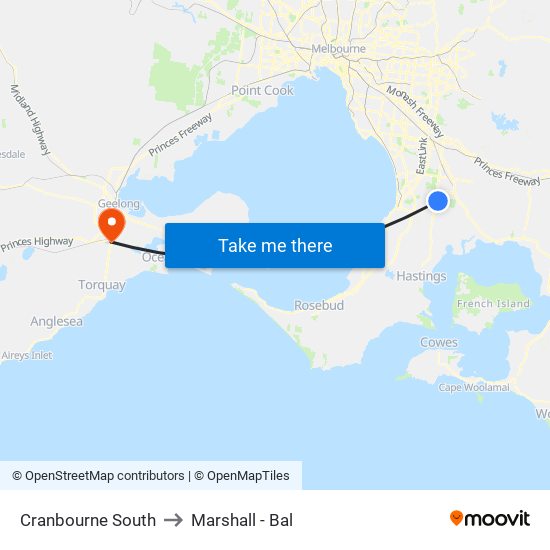 Cranbourne South to Marshall - Bal map