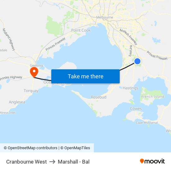 Cranbourne West to Marshall - Bal map