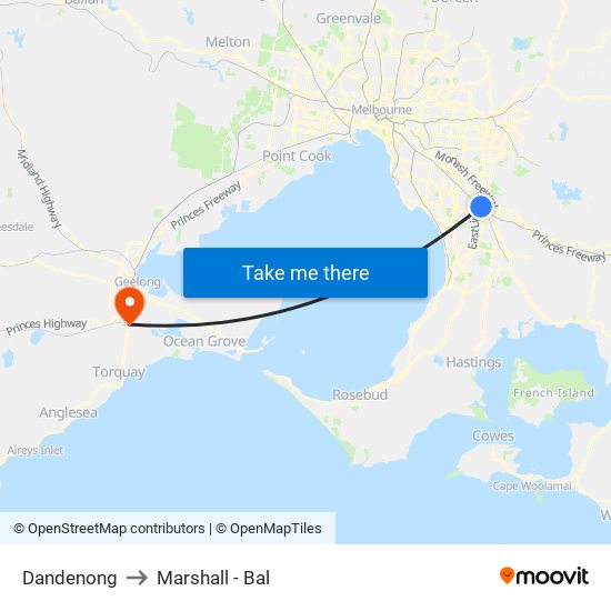Dandenong to Marshall - Bal map