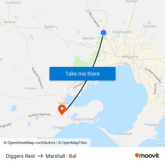 Diggers Rest to Marshall - Bal map