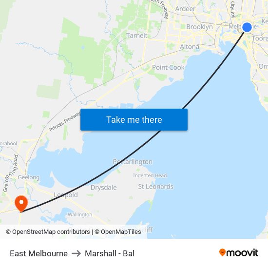 East Melbourne to Marshall - Bal map