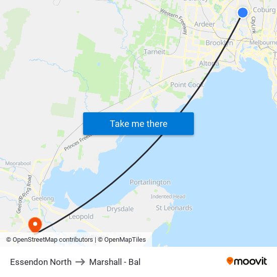 Essendon North to Marshall - Bal map