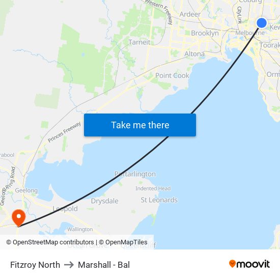 Fitzroy North to Marshall - Bal map