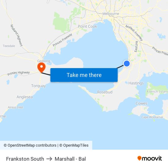 Frankston South to Marshall - Bal map