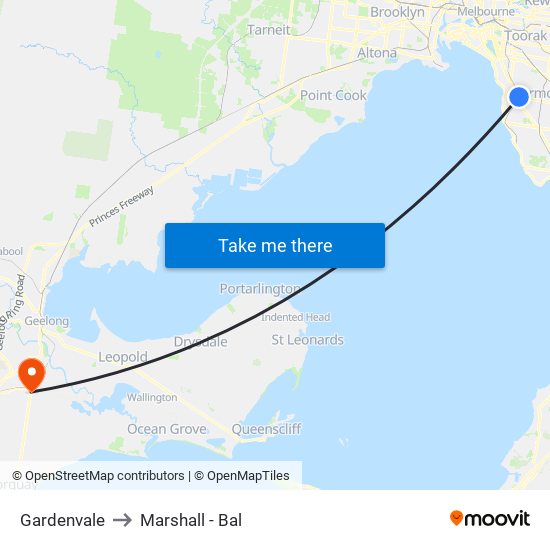 Gardenvale to Marshall - Bal map