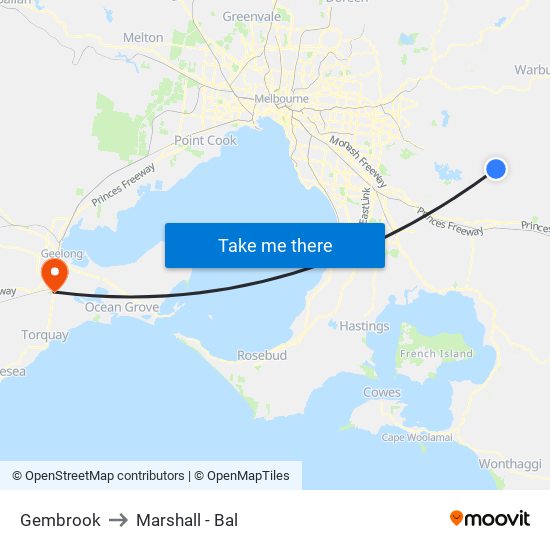 Gembrook to Marshall - Bal map