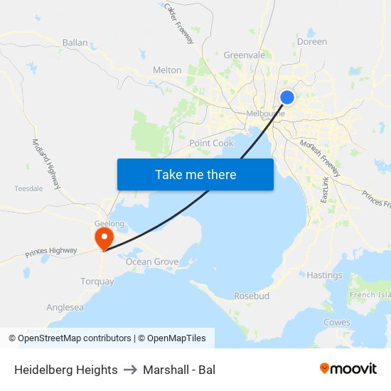 Heidelberg Heights to Marshall - Bal map