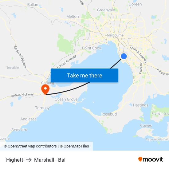 Highett to Marshall - Bal map