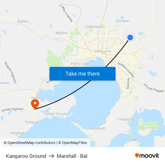 Kangaroo Ground to Marshall - Bal map