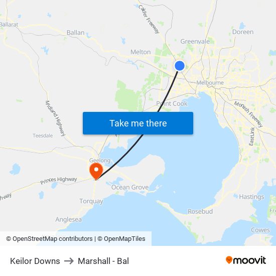 Keilor Downs to Marshall - Bal map