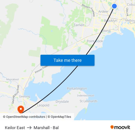 Keilor East to Marshall - Bal map