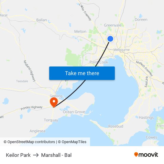 Keilor Park to Marshall - Bal map