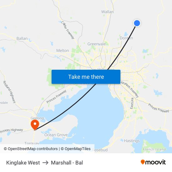 Kinglake West to Marshall - Bal map