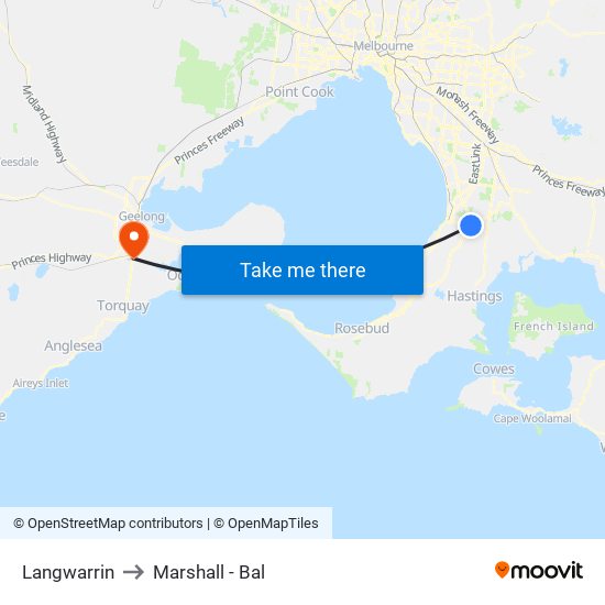 Langwarrin to Marshall - Bal map