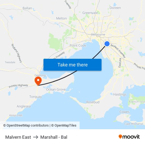 Malvern East to Marshall - Bal map