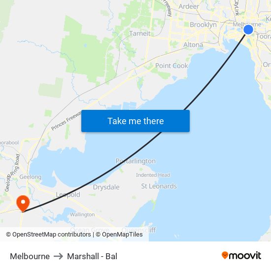 Melbourne to Marshall - Bal map