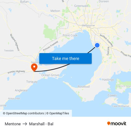 Mentone to Marshall - Bal map