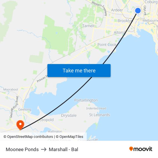 Moonee Ponds to Marshall - Bal map