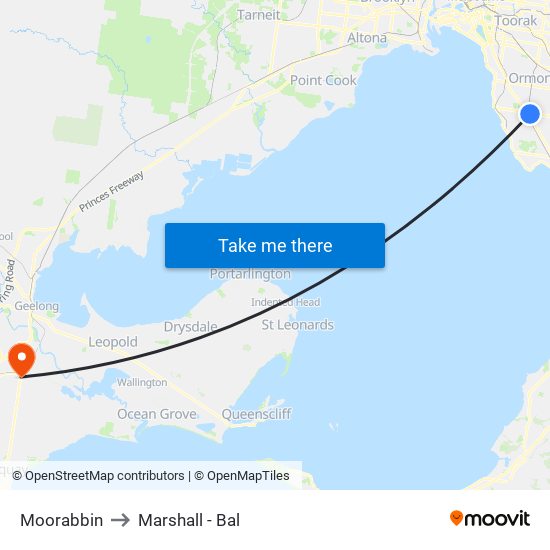 Moorabbin to Marshall - Bal map