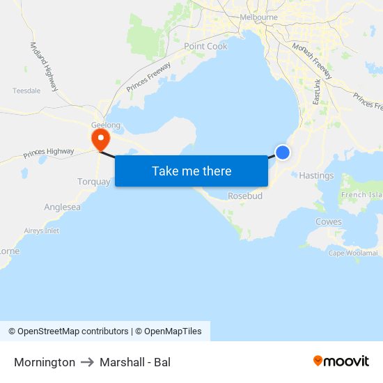 Mornington to Marshall - Bal map