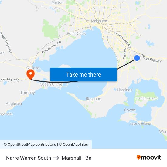 Narre Warren South to Marshall - Bal map