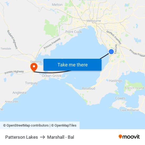Patterson Lakes to Marshall - Bal map