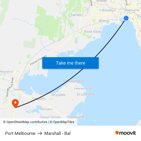 Port Melbourne to Marshall - Bal map