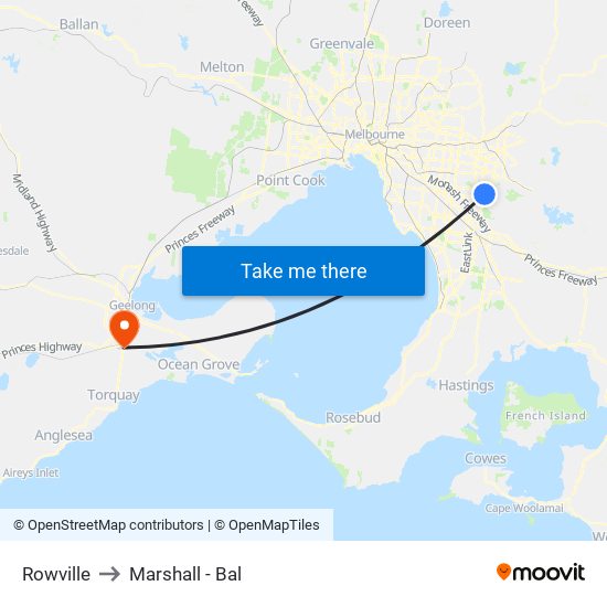 Rowville to Marshall - Bal map