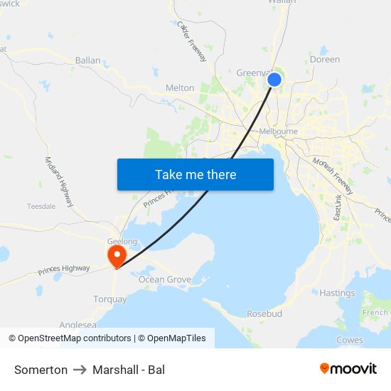 Somerton to Marshall - Bal map