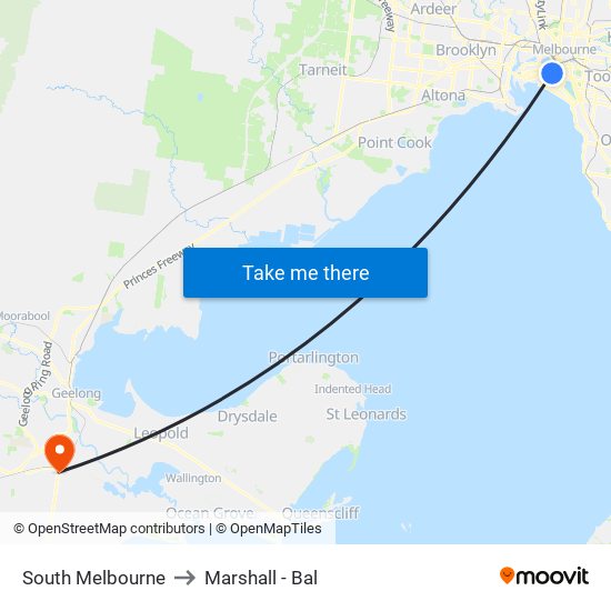 South Melbourne to Marshall - Bal map