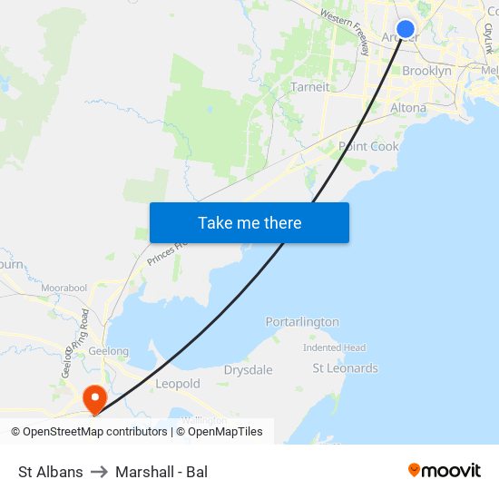 St Albans to Marshall - Bal map