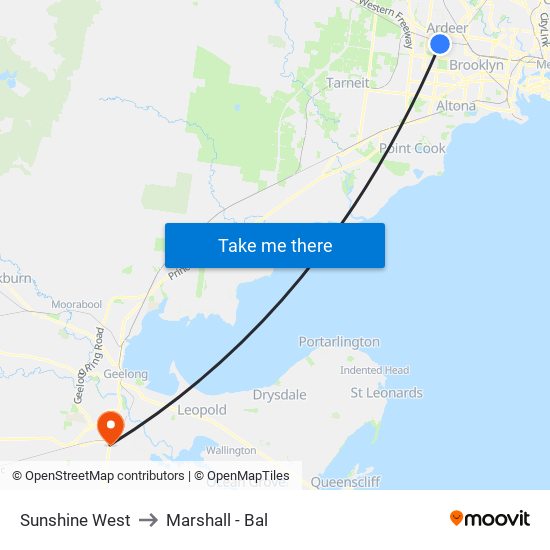 Sunshine West to Marshall - Bal map