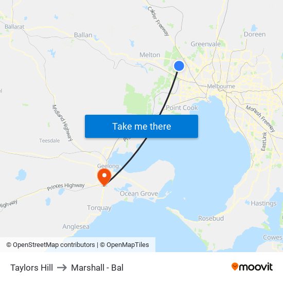 Taylors Hill to Marshall - Bal map