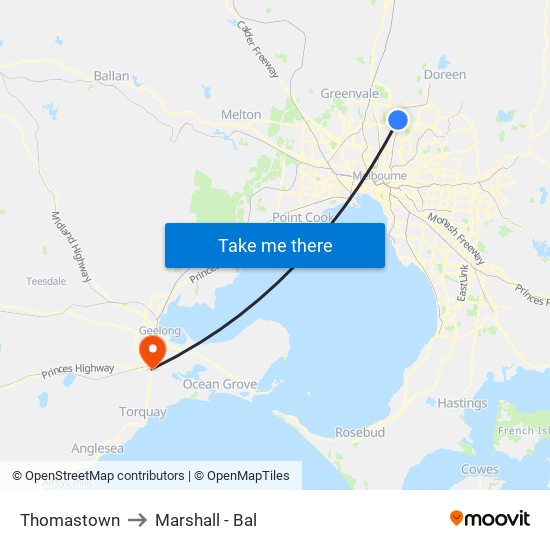 Thomastown to Marshall - Bal map