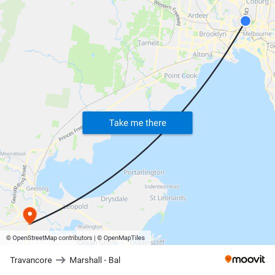 Travancore to Marshall - Bal map