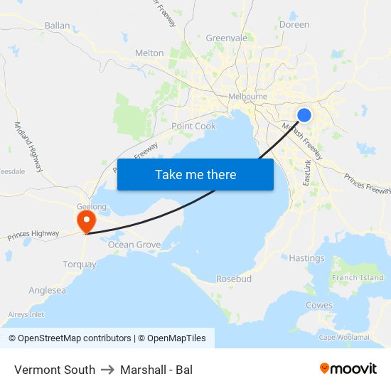 Vermont South to Marshall - Bal map