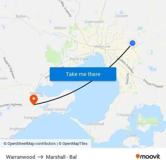 Warranwood to Marshall - Bal map