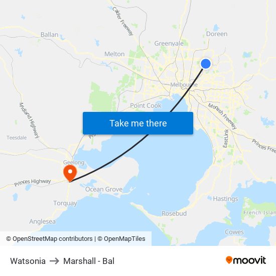 Watsonia to Marshall - Bal map