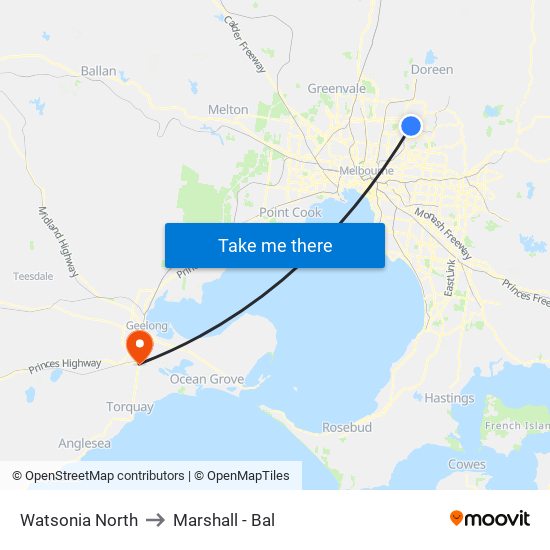 Watsonia North to Marshall - Bal map
