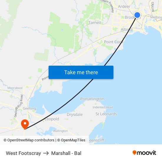 West Footscray to Marshall - Bal map