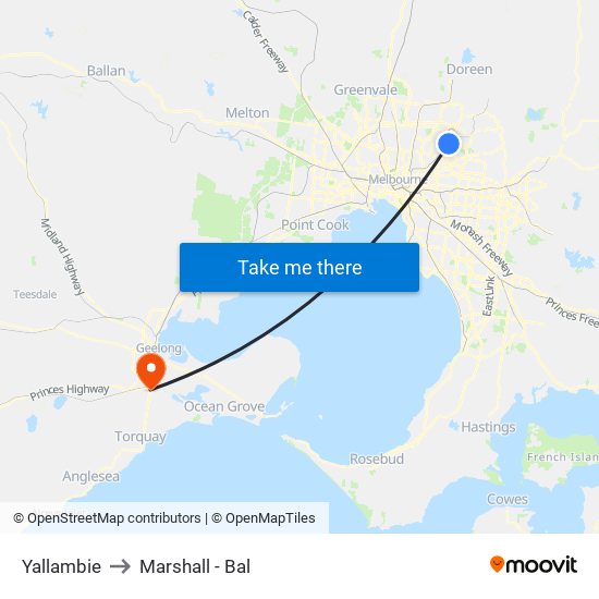 Yallambie to Marshall - Bal map