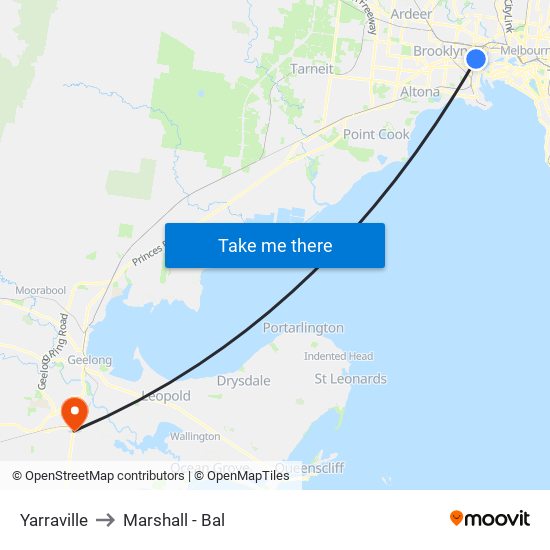 Yarraville to Marshall - Bal map