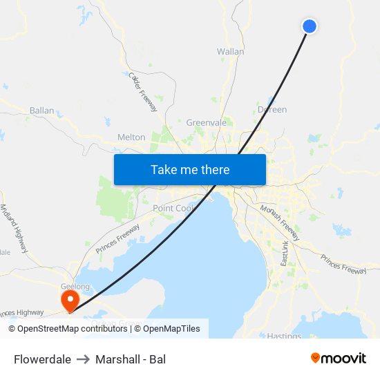 Flowerdale to Marshall - Bal map