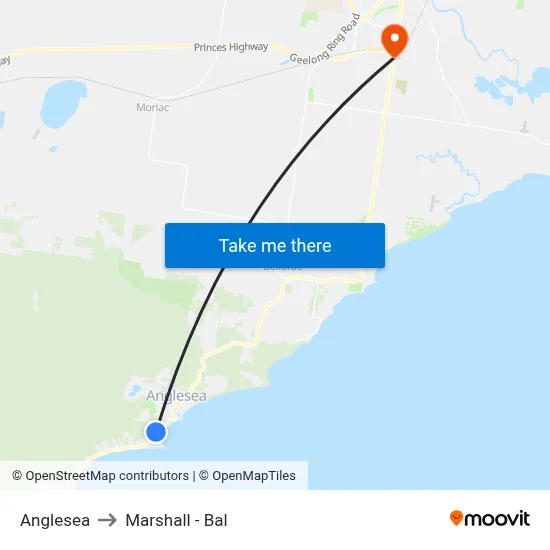 Anglesea to Marshall - Bal map