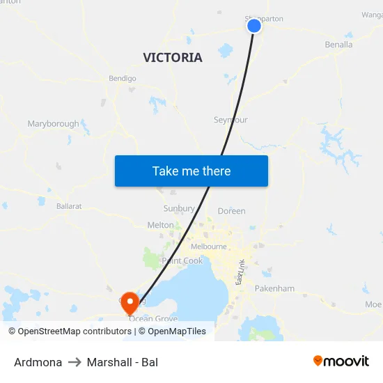Ardmona to Marshall - Bal map